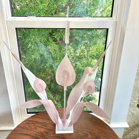 Vintage Lucite Calla Lily Sculpture with Pink and White Petals 24.5” - Picture 1 of 16